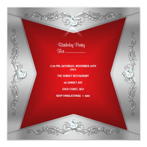 Sweet Sixteen Sweet 16 Red Silver Tiara Personalized Invites