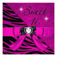 Sweet Sixteen Sweet 16 Zebra Hot Pink Black Personalized Invite