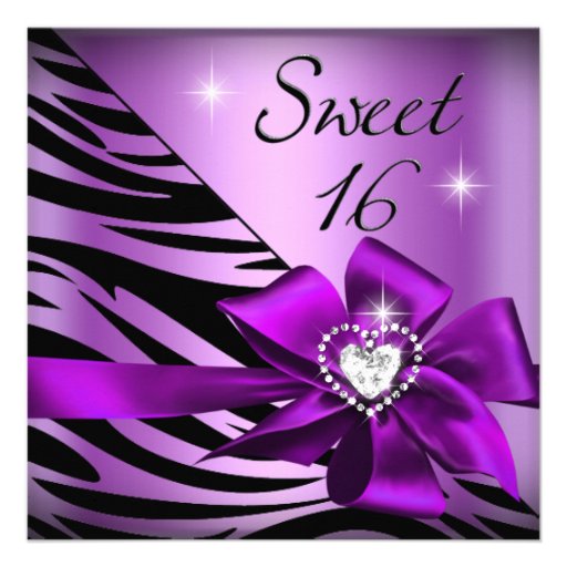 Sweet Sixteen Sweet 16 Zebra Purple Black Announcements