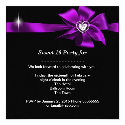 Sweet Sixteen Sweet 16 Zebra Purple Black Announcements