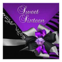Sweet Sixteen Sweet 16 Zebra Purple Black Silver Custom Announcements