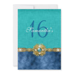 "sweet sixteen" teal blue 16 birthday invitations