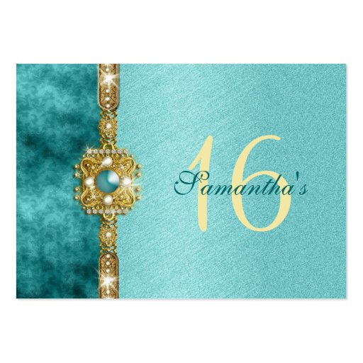 "sweet sixteen" teal gold 16 birthday business card (back side)