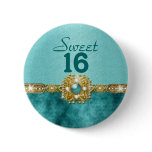 "sweet sixteen" teal gold 16 birthday pinback buttons