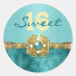 "sweet sixteen" teal gold 16 birthday sticker