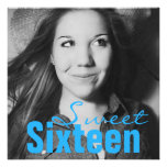 Sweet Sixteen Teen Birthday Party (Bright Blue) Personalized Announcement