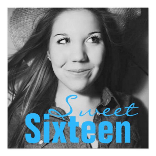 Sweet Sixteen Teen Birthday Party (Bright Blue) Personalized Announcement