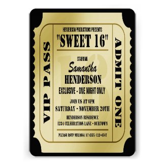 Sweet Sixteen VIP Ticket Style Party Invitations