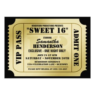 Sweet Sixteen VIP Ticket Style Party Invitations