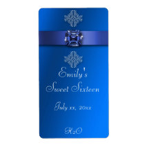 Sweet Sixteen Water Bottle Labels  Royal Blue