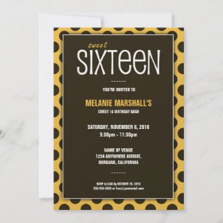 Sweet Sixteen Yellow & Brown | Party Invitations invitation