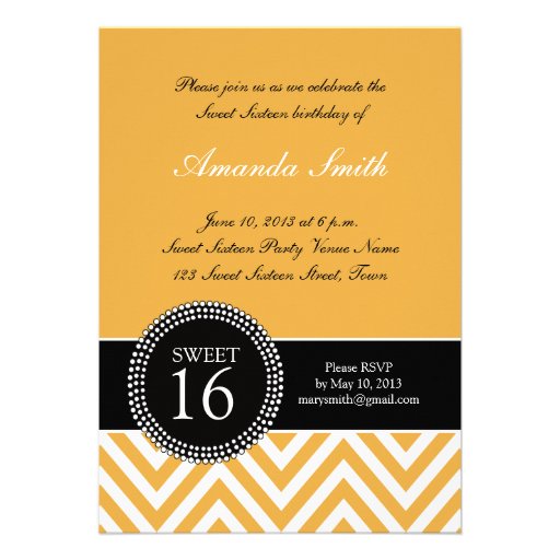 SWEET SIXTEEN YELLOW ZIG ZAG CHEVRON PATTERN INVITATION