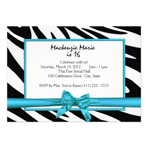 Sweet Sixteen Zebra and Ribbon Invites