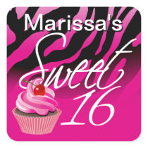 Sweet Sixteen Zebra Cupcake Party Square Sticker
