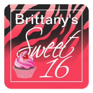 Sweet Sixteen Zebra Cupcake Party sticker