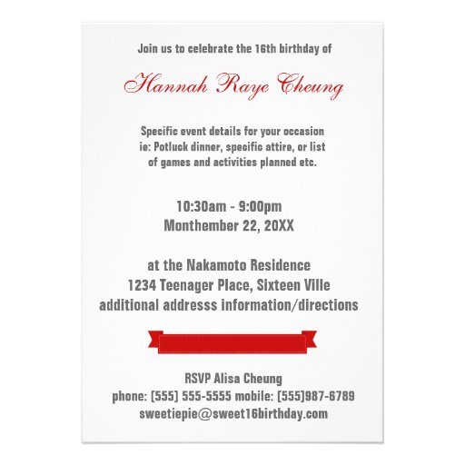 Sweet Sixteentbh Birthday Red Ribbons Cards