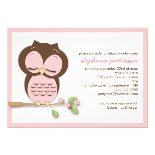 Sweet Sleepy Pink Owl Girl Baby Shower Invitation