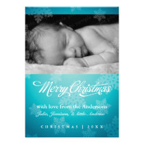 Sweet snowflake blue holiday photo card invitations