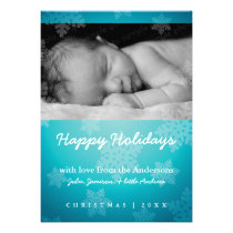 Sweet snowflake blue holiday photo card invitations