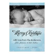 Sweet snowflake pale blue holiday photo card invitations