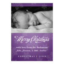 Sweet snowflake purple holiday photo card invitations