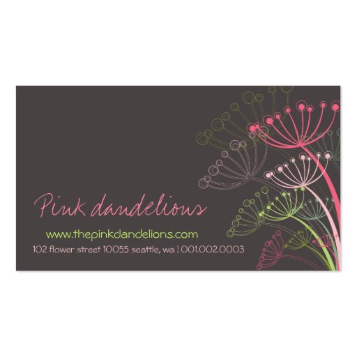 Sweet Spring Pink Dandelions Flowers Businesscard Business Card Template (front side)