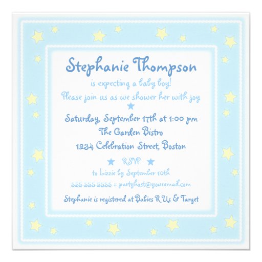 Sweet Stars Blue Baby Shower Invitation