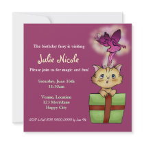 Sweet Tabby Cat and Fairy Birthday Invitation