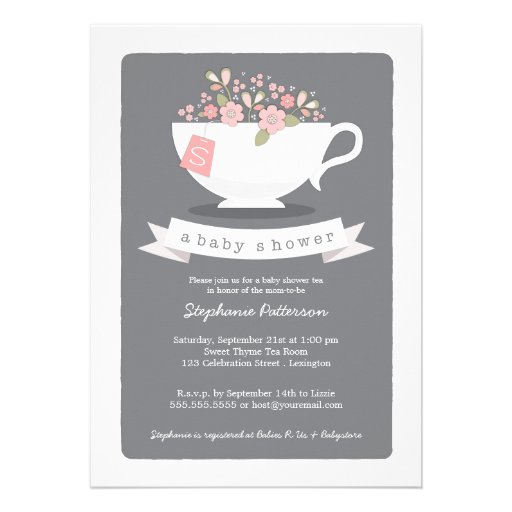 Sweet Teacup & Pink Floral Baby Shower Invitation (front side)