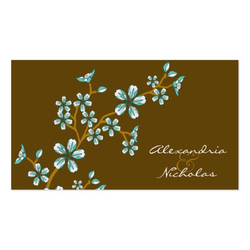 Sweet Teal Cherry Blossom Wedding Website Cards Business Card Templates
