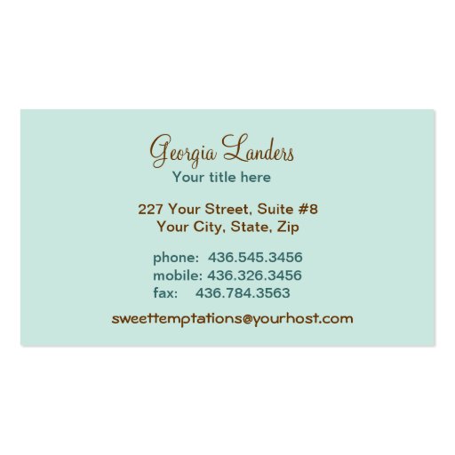 Sweet Temptations Bakery Boutique Business Card Template (back side)