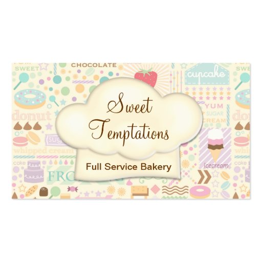 Sweet Temptations Bakery Boutique Business Card Template (front side)