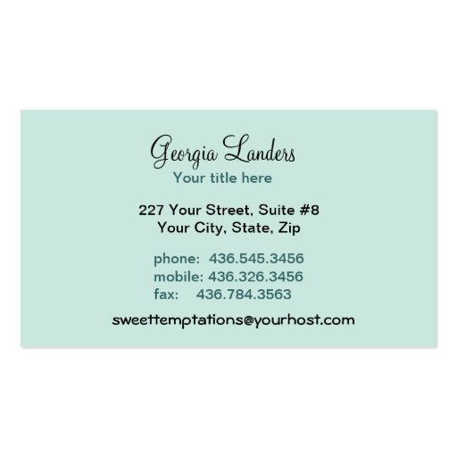 Sweet Temptations Bakery Boutique Business Cards (back side)