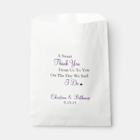 Sweet Thank You Personalized Dark Purple Wedding Favor Bag