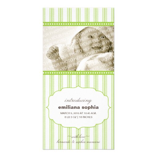 Sweet Ticking Stripe Birth Announcement Photo Card