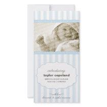 Sweet Ticking Stripe Birth Announcement Photo Card photo cards
