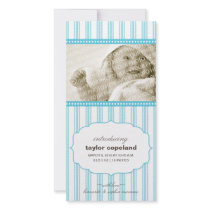 Sweet Ticking Stripe Birth Announcement Photo Card photo cards