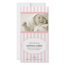 Sweet Ticking Stripe Birth Announcement Photo Card photo cards