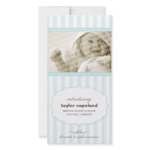 Sweet Ticking Stripe Birth Announcement Photo Card photo cards