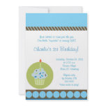 Sweet Treat Blue First 1st Cupcake Birthday Personalized Invitations