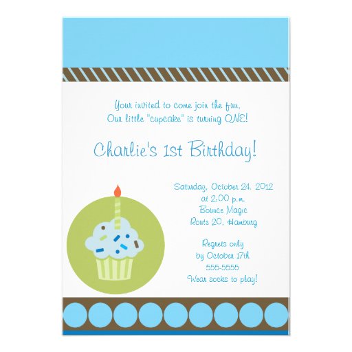 Sweet Treat Blue First 1st Cupcake Birthday Personalized Invitations