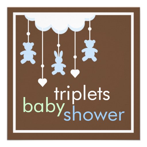 Sweet Triplets Boys Mobile Baby Shower Invitation (front side)