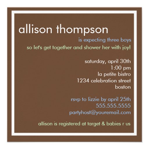Sweet Triplets Boys Mobile Baby Shower Invitation
