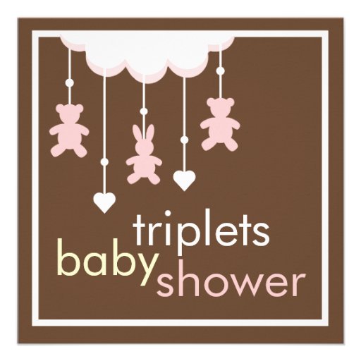 Sweet Triplets Girls Mobile Baby Shower Invitation (front side)