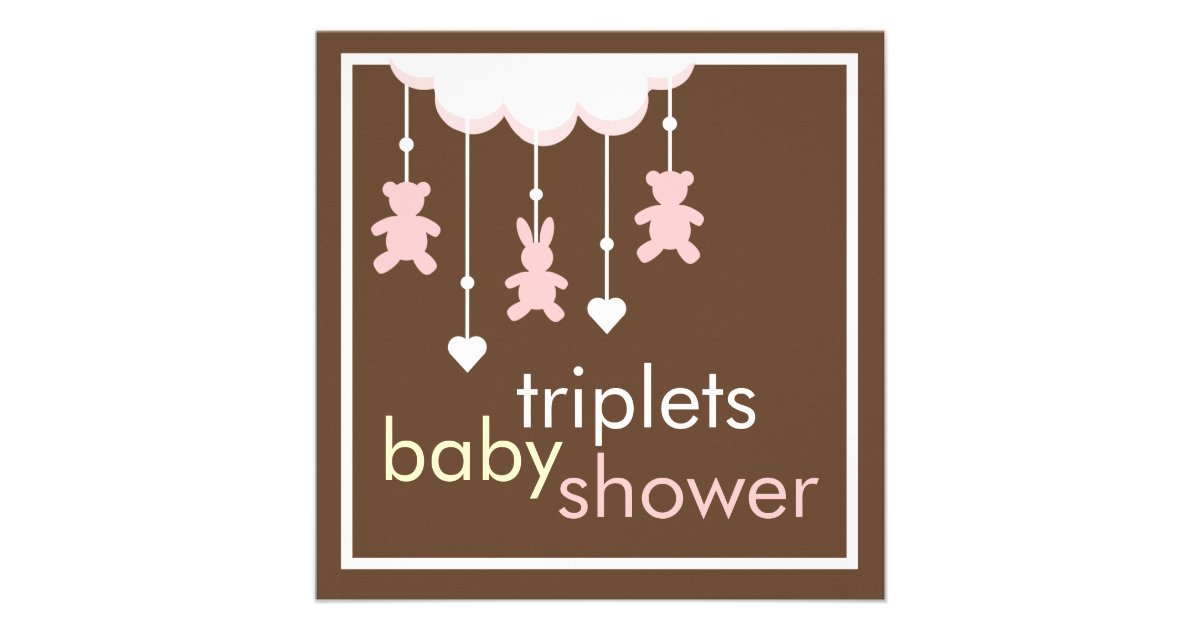 Sweet Triplets Girls Mobile Baby Shower Invitation