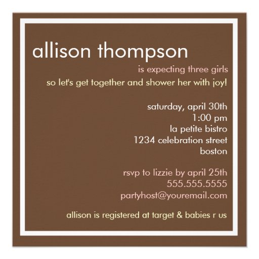 Sweet Triplets Girls Mobile Baby Shower Invitation