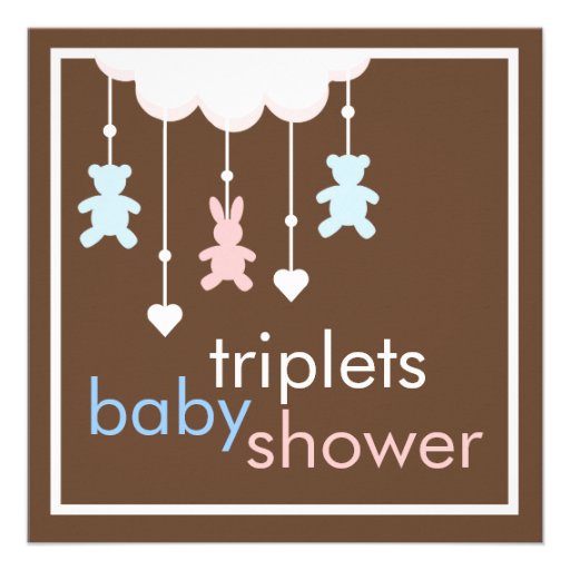 Sweet Triplets Mobile Baby Shower Invitation (front side)