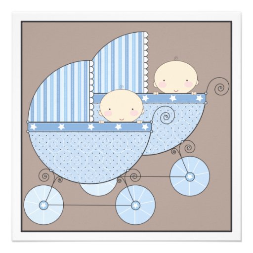 Sweet Twin Boy Two Carriage Baby Shower Invitation
