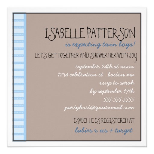 Sweet Twin Boy Two Carriage Baby Shower Invitation
