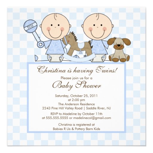 Sweet Twin Boys Twins Baby Shower Invitation